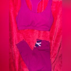Fabletics Power Hold - Magenta Sports Bra and Leggings Set (No pockets)